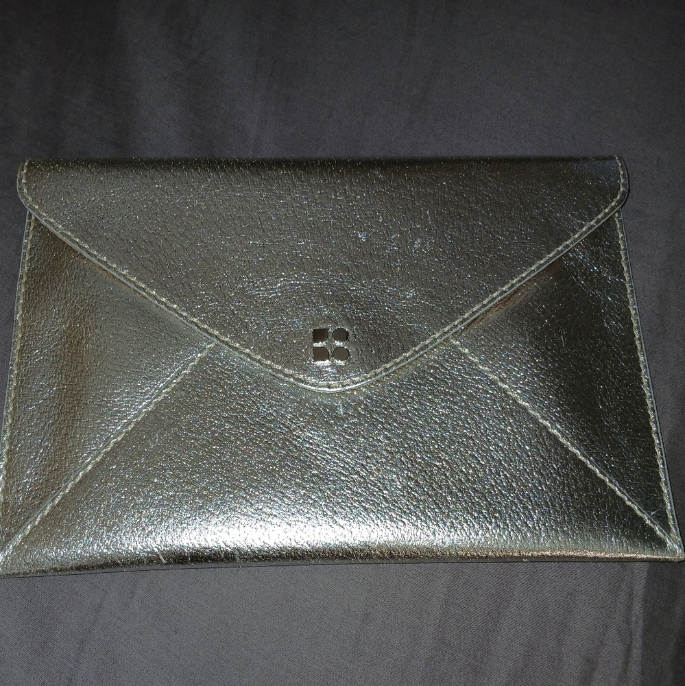 Kate Spade Envelope Silver Metallic Leather Clutch